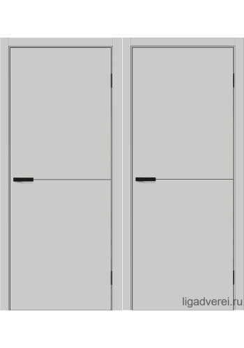 Межкомнатная дверь Prime-1, ПЭТ серая, алюминиевая черная кромка с 4-х сторон
